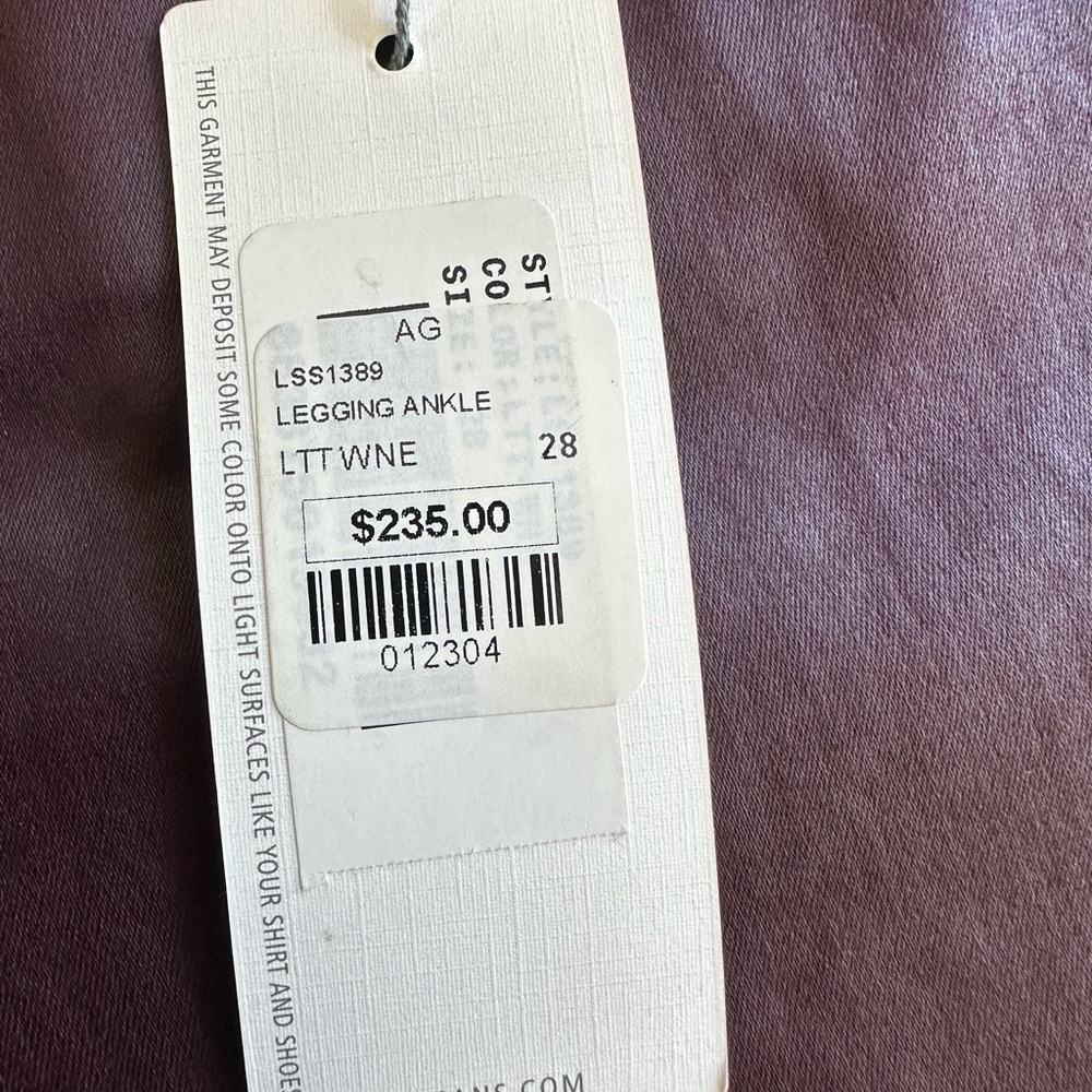 AG Adriano Goldschmied Legging Ankle Pants in Wine